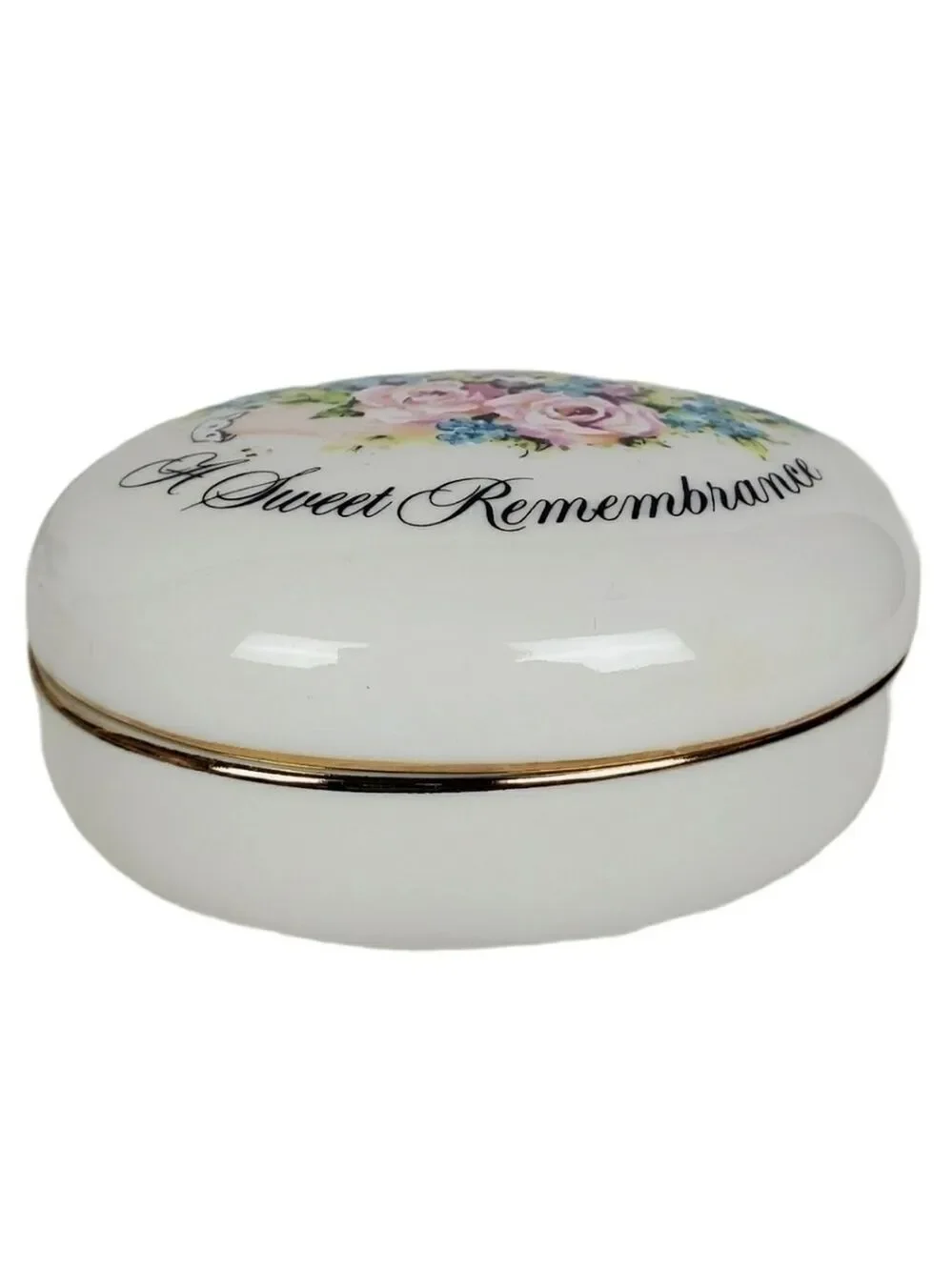 Vtg floral Rose porcelain trinket box 22k gold